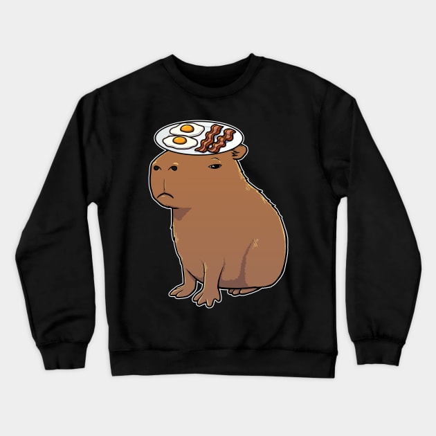 Capybara with Bacon and Eggs on its head Crewneck Sweatshirt by capydays